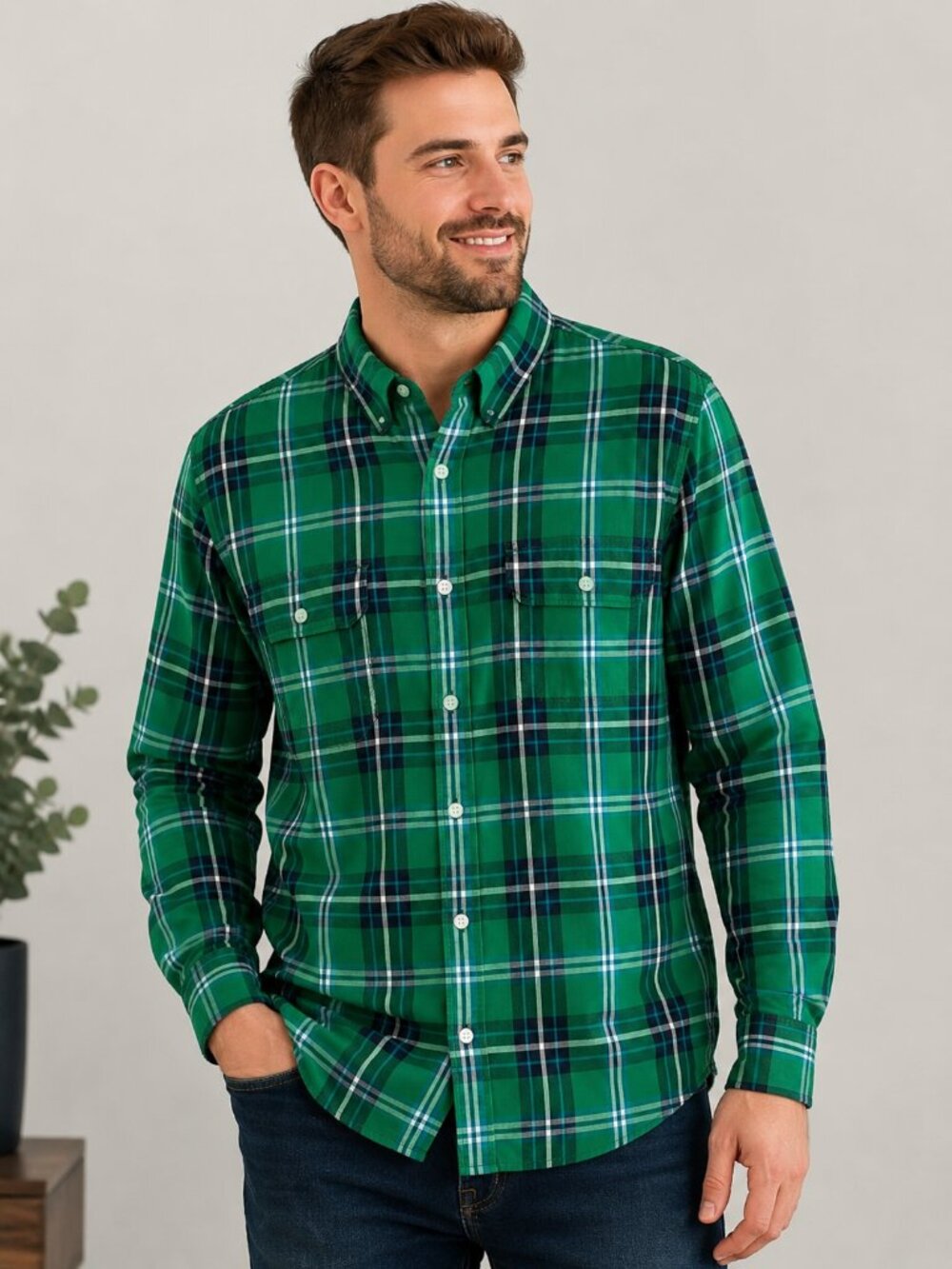 Urban Pipeline Green Plaid Cotton Button Down Shirt Medium
